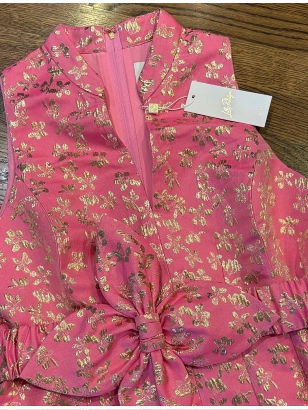 TAZIE DRESS, ROUSSEAU PINK DITSY DAISY METALLIC BROCADE size 0 NWT - Picture 4 of 5